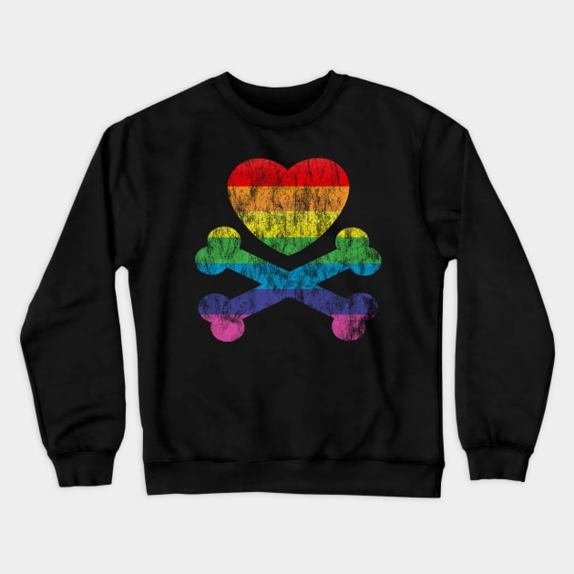 gay rainbow heart and crossbones Crewneck Sweatshirt by chromatosis